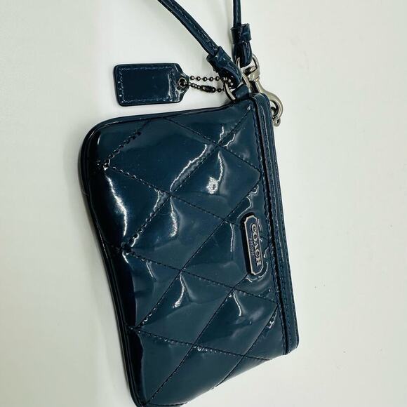 Coach Women's Dark Blue Poppy Patent Leather Coin Wristlet Purse - Picture 2 of 11